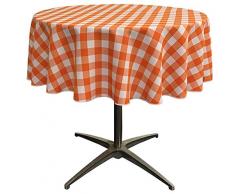 La Nappe Ronde en Lin Poly à Carreaux, Polyester, Orange/Blanc, 129.5 x 129.5 x 0.04 cm