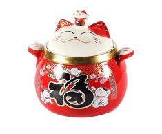 lachineuse Grand Bocal Maneki Neko Rouge - Pot à Riz Traditionnel