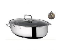 WMF Profi Select Cocotte à rôtir Ovale avec thermomètre, Couvercle en Verre, Acier Inoxydable Cromargan, Induction, Passe au Lave-Vaisselle, Passe au Four, Argent, 38 cm, de 2 unités