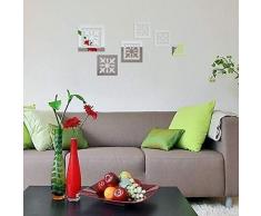 Walplus Miroir Décoration Murale Fleur Boite Motif Autocollant Mural Amovible Autocollant Mural Décalques Vinyle Maison Décoration DIY Vivant Chambre Bureau Décoration Chambre DEnfants, Argent