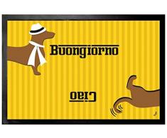 1art1 Teckels Paillasson Essuie-Pieds - Signore Chien Saucisse, Buongiorno, Ciao (60 x 40 cm)