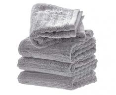 iDesign Ribbed Ensemble (Lot de 4), Petits draps de Bain rayÃ©s en Coton, Serviettes de Toilette Douces et absorbantes avec accroches pour lavabo ou WC invitÃ©s, Gris, 71,1 cm x 40,6 cm x 0,3 cm piÃ¨ce