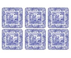 Blue Italian Lot de 6 Dessous de Verre avec Revers en liÃ¨ge 10,5Â x 10,5Â cm en Panneau MDF Bleu/Blanc