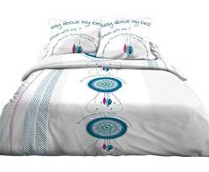 Le linge de Jules Parure Drap Plat + Drap-Housse 140x190 + 2 T - Pur Coton 57 Fils - Dream Bleu