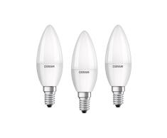Osram ampoule LED E14 BASE Classic B / 5 W - Equivalence incandescence 40 W, ampoule LED en forme de bougie / mat, blanc chaud - 2700K, lot de 3