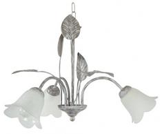 Tosel 20713 Lustre - Eglantine Tube et tôle Acier, Peinture époxy, verrerie Mate, E14, 60 W, Taupe/Blanc