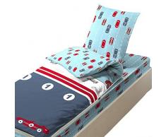 Bleu Câlin CAR0 C940 CINE Caradou Parure Enfant 4 Pièces, Coton, Couette Incluse, Voiture, Spécial Lit Ãvolutif 90x140 cm, CARC94, Bleu
