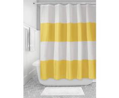 InterDesign Zeno rideau de douche textile, 183,0 cm x 183,0 cm rideau douche imperméable en polyester, rideau lavable à rayures, jaune/blanc