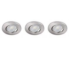 Prolight 301001101 Spot Encastrable Orientable Integrated LED 3X3W Acier, Métal, Intégré, 3 W, Argent