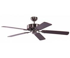 Pepeo Ventilateur de plafond sans éclairage Potkuri, argent patiné, pâles réversibles acajou / osier, 132 cm