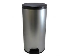 CURVER | Poubelle Ã pÃ©dale Slim ronde 30L, MÃ©tal brossÃ©, Metal Bins, 33,6x29,5x58,9 cm