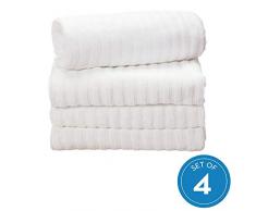 iDesign ensemble serviettes de bain (lot de 4), grands draps de bain en coton au design rayé, set de 4 serviettes de toilette très douces pour la douche, baignoire ou sauna, blanc