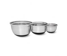 Relaxdays Lot de 3 bols empilables BOWLY en acier inoxydable Saladier fond antidÃ©rapant bol mÃ©langeur prÃ©paration plat conservation, argent - 3 tailles 17, 21 et 25,5 cm