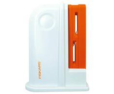 Fiskars Aiguiseur à ciseaux universel, Pour ciseaux de droitiers et gauchers, Pierre à aiguiser en céramique/Support plastique, Blanc/Orange, 1020499