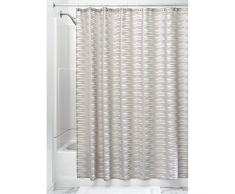 InterDesign Noah rideau de douche lavable avec 12 Åillets pour une fixation facile, rideau baignoire en polyester et motif Ã rayures, taupe