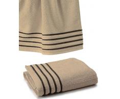 Drap De Bain 100x150 cm 100% Coton - 550 grS/m2 Beige avec Liserets Choco