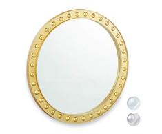 Relaxdays 10025536_259 Mural Rond, Miroir Ã accrocher, Salon, Salle de Bain & WC, â env. 50,5 cm avec Cadre, dorÃ©, PP, Verre, Carton, Or, 50,5 x 50,5 x 2,5 cm