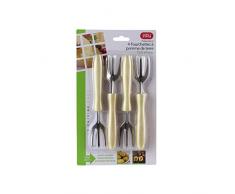 Easy Make KU6284 Fourchette Pomme de Terre - 4 pcs, Bois + Metal, Marron-Argent, 16,5 x 3 x 1,5 cm