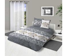 Soleil docre Parure Housse de Couette en Coton 57 Fils/cm2 260X240 cm Garden Anthracite, Gris