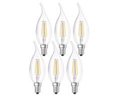 Osram Ampoule LED Filament, Forme flamme, Culot E14, 4W Equivalent 40W, 220-240V, claire, Blanc Chaud 2700K, Lot de 6 pièces