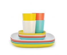 BIOBU by EKOBO 34321 Set de Vaisselle n°2 Orange/Blanc/Bleu Lagon/Jaune Citron