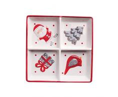 Excelsa NoÃ«l Country Style 4Â Compartiment, Assiette, en cÃ©ramique, Blanc/Rouge