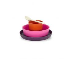 EKOBO - Set Enfant Bambino - en Fibre de Bambou - sans BPA, sans Vernis, sans Plastique - Compatible Lave Vaisselle - Ensemble Repas Complet 4 Pièces (Rouge/Prune/Rose)
