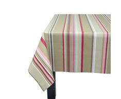 Fleur de soleil Nappe Rectangulaire Anti-Tache imperméable 160x240cm Rayure Taupe Rose Coton Enduit - sans solvant - sans phtalate - 100% Fabrication française