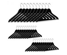 Relaxdays 10026475_46 Cintres en Bois Manteaux Pantalons Robes vÃªtements 30 piÃ¨ces Crochet Rotatif 360Â°, Noir, mÃ©tal, 22,5 x 44,5 x 1cm