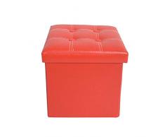 Rebecca Mobili RE4900 Pouf de Rangement, Repose-Pieds Assise Rouge, Cube, Bois MDF Simili Cuir, mobilier Moderne, 30 x 30 x 30 cm