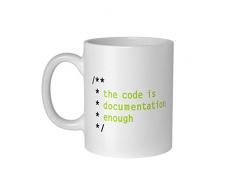 getDigital 12540 Nerd Geek Tasse The Code is documentation Enough, Céramique, Blanc, 10 x 10 x 10 cm