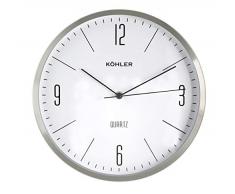 H&H 8367021 Horloge Murale, Rond, 30Â Aluminium, Blanc/Argent, 30Â x 30Â x 5Â cm