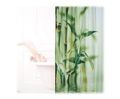 Relaxdays Rideau de douche motif bambou en polyester tissu vert lavable 180 x 200 baignoire, vert