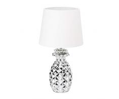 Lampe de table Ananas, lampe deco design abat-jour tissu H x Ã: 47 x 25 cm, argent-blanc