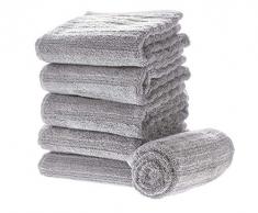 iDesign ensemble serviettes de bain (lot de 6), petits draps de bain rayés en coton, serviettes de toilette douces et absorbantes avec accroches pour lavabo ou WC invités, gris