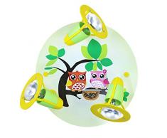 Elobra-Leuchten 128251 Plafonnier à 3 spots avec motif hiboux Vert