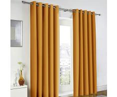 Fusion - Unity - Paire de Rideaux Ã Åillets doublÃ©s 100% Coton, 100% Coton, Ochre Yellow, 46 Width x 54 Drop (117 x 137cm)