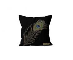 Soleil docre Paon Housse, Coussin, Coton, Noir, 40 x 40 cm