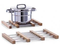 Zeller 25299 Dessous de Plat Extensible, Bambou/Inoxydable Acier, Argent, 23,5 x 20 x 2 cm