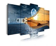 Dekoarte 451 - Tableau moderne sur toile monté sur cadre en bois 5 pièces, deux paysages mer et désert, 150x80cm