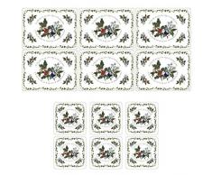 The Holly and The Ivy Le Houx et Le Lierre Sets de Table et Dessous-de-Verre, Multicolore, Lot de 6