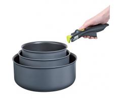 OGO LIVING - Set de 3 Casseroles avec PoignÃ©e Amovible Aluminium/Inox Gris Anthracite 16 cm/18 cm/20 cm
