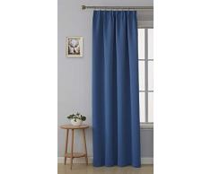 Deconovo Rideau Occultant Anti Chaleur Galon Fronceur Fenêtre Salon Chambre Cuisine Intérieur Thermique Bureau 1 Pcs, Tissu, Bleu, 140x245cm