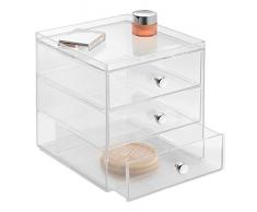 iDesign rangement maquillage à 3 tiroirs, boîte de rangement compacte en plastique pour maquillage ou cosmétiques, boîte à bijoux empilable, transparent