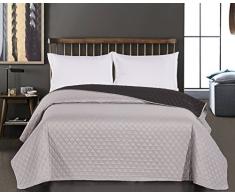 DecoKing Noir Acier Argent Gris Anthracite Jeté de lit Double Face surpiqûre Black Silver Axel, Polyester, Noir/argenté, 240 x 260 cm