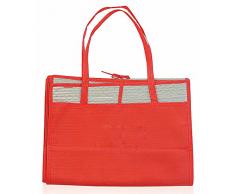 eBuyGB Grande Paille dÃ©tÃ© Tapis de Plage avec poignÃ©e de Transport Facile Ã Pocket-Rolls, Polyester, Rouge, 30.99Â x 23.01Â x 2.01Â cm