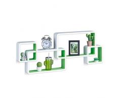 ÃtagÃ¨re flottante murale suspendue 4 cubes meuble rangement bois MDF carrÃ©, blanc-vert