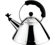 Alessi 9093 B Bouilloire en Acier Inoxydable 18/10 Brillant avec Poignée et Sifflet-oisillon en Pa, Noir, Fond en Acier Magnétique Compatible avec la Cuisson Par Induction