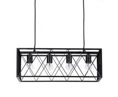 Relaxdays 10021781 Lustre Cage Métal Rectangulaire Lampe à Suspension 4 Ampoules Style Industriel Plafonnier 100x63x25 cm, Noir, 40 W, 100x63x25cm