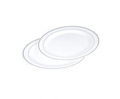 CODICO 6ASJ041AG Set 6 Assiettes Plastiques Blanches PS LISERE Argent D19cm, 19 x 19 x 3 cm